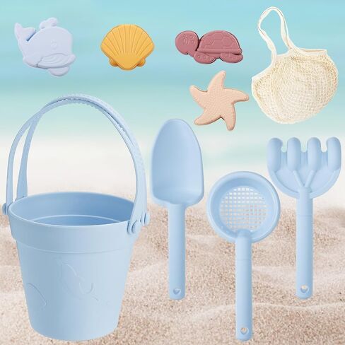 9Pcs Silicone Beach Toys for Kids - Girls Baby Sandbox Toys with Shovel Portable Beach Bag, Toddler Beach Bucket Set with Sand Toy Molds for Outdoor Summer Playset Travel (Pink) in Saudi Arabia