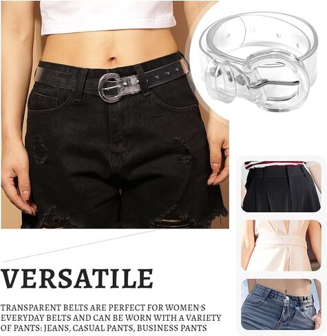حزام نسائي شفاف، حزام عريض من مادة PVC شفاف كاجوال، إكسسوارات ملابس، حزام خصر بإبزيم شفاف على شكل حرف D in Kuwait