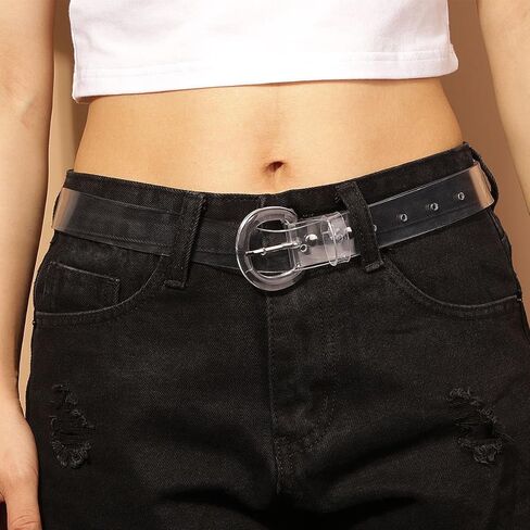 حزام نسائي شفاف، حزام عريض من مادة PVC شفاف كاجوال، إكسسوارات ملابس، حزام خصر بإبزيم شفاف على شكل حرف D in Kuwait