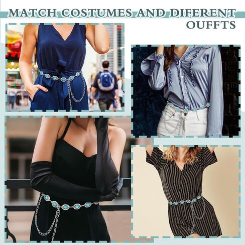 Western Metal Turquoise Chain Belt for Women, Boho Waist Chain Cowgirl Belts Adjustable Metal Belt for Jeans Dresses in Saudi Arabia