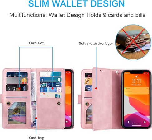 حافظة محفظة UEEBAI لهاتف iPhone SE 2022 5G/iPhone 7/iPhone 8/iPhone SE 2020، حافظة كلاسيكية ذات 9 فتحات للبطاقات وجيب بسحاب وحقيبة يد من جلد البولي يوريثان بغطاء مغناطيسي وحزام معصم لهاتف iPhone SE3/SE2 - بني in Saudi Arabia