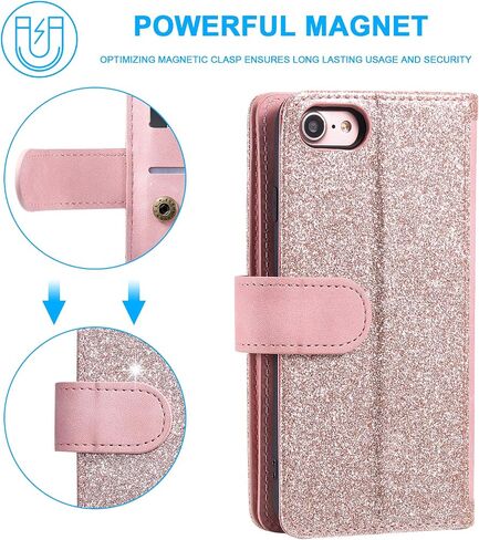 حافظة محفظة UEEBAI لهاتف iPhone SE 2022 5G/iPhone 7/iPhone 8/iPhone SE 2020، حافظة كلاسيكية ذات 9 فتحات للبطاقات وجيب بسحاب وحقيبة يد من جلد البولي يوريثان بغطاء مغناطيسي وحزام معصم لهاتف iPhone SE3/SE2 - بني in Saudi Arabia