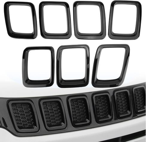 Carbon Fiber Front Grill Rings Grille Inserts Cover Trim Kit Replacement for Jeep Compass MP 2017 2018 2019 2020 in Saudi Arabia