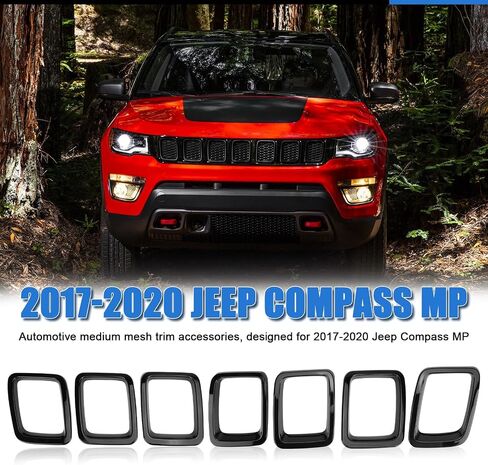 Carbon Fiber Front Grill Rings Grille Inserts Cover Trim Kit Replacement for Jeep Compass MP 2017 2018 2019 2020 in Saudi Arabia