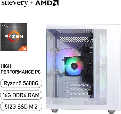 Gaming PC AMD Ryzen5 5600G 6Cores 3.9GHz UP to 4.40 GHz Processor, 16GB DDR4 RAM, 512GB NVMe SSD, AMD Radeon Vega7 Graphics Windows 11 Home - Gaming Desktop Computer White in Saudi Arabia