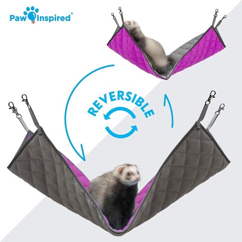 Paw Inspired Hanging Fleece Hammock for Ferrets, Rats, Chinchillas, Sugar Gliders, Cats, Small Pets | Hideout Toy for Guinea Pigs, Hamsters | Swivel Clips for Small Animal Cages (Gray/Green) in Saudi Arabia