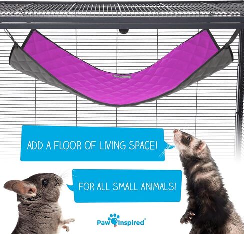 Paw Inspired Hanging Fleece Hammock for Ferrets, Rats, Chinchillas, Sugar Gliders, Cats, Small Pets | Hideout Toy for Guinea Pigs, Hamsters | Swivel Clips for Small Animal Cages (Gray/Green) in Saudi Arabia