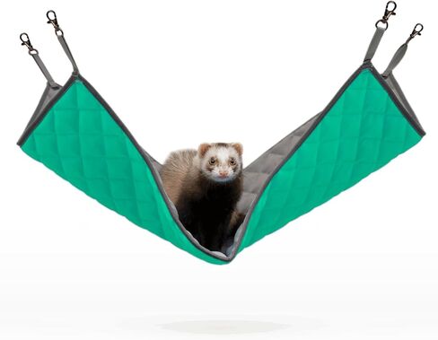Paw Inspired Hanging Fleece Hammock for Ferrets, Rats, Chinchillas, Sugar Gliders, Cats, Small Pets | Hideout Toy for Guinea Pigs, Hamsters | Swivel Clips for Small Animal Cages (Gray/Green) in Saudi Arabia