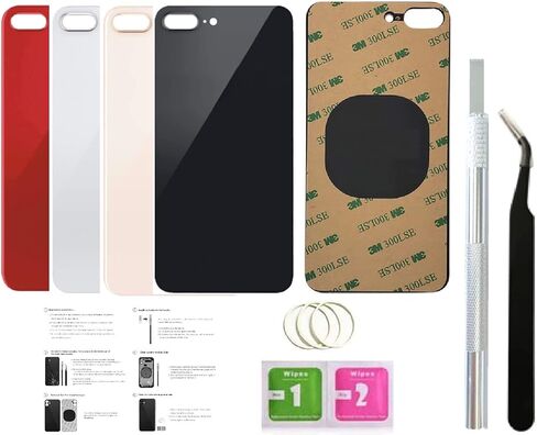 قطعتان من الزجاج الخلفي لهاتف iPhone 8 Plus غطاء خلفي زجاجي (5.5 بوصة) مع شريط مثبت مسبقًا وأدوات إصلاح (أحمر) in Kuwait