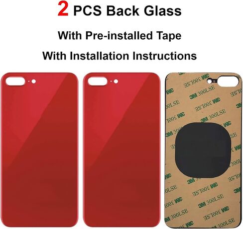 قطعتان من الزجاج الخلفي لهاتف iPhone 8 Plus غطاء خلفي زجاجي (5.5 بوصة) مع شريط مثبت مسبقًا وأدوات إصلاح (أحمر) in Kuwait