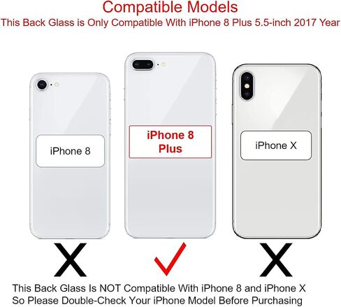 قطعتان من الزجاج الخلفي لهاتف iPhone 8 Plus غطاء خلفي زجاجي (5.5 بوصة) مع شريط مثبت مسبقًا وأدوات إصلاح (أحمر) in Kuwait