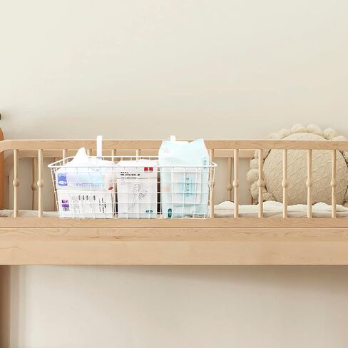 2 Pack Bedside Hanging Wire Basket for Storage Bedside Caddy Hanging Organizer Bunk Bed Shelf Holder Pocket for College Dorm Room Baby Bed Rails (White/Large) in Saudi Arabia