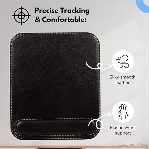 Leather Mouse Pad with Wrist Support, Ergonomic Mouse Pad with Silky Smooth Surface & Non-Slip Backing (Brown) in Saudi Arabia