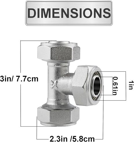 2 PACK 3/4" Tee Air Piping Fittings, 3/4" Tubing x 3/4" Tubing x 3/4" Tubing, Brass-Nickel Plated, Air Line Fittings for Shop Garage Compressed Air Tube System in Saudi Arabia