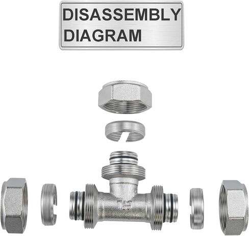 2 PACK 3/4" Tee Air Piping Fittings, 3/4" Tubing x 3/4" Tubing x 3/4" Tubing, Brass-Nickel Plated, Air Line Fittings for Shop Garage Compressed Air Tube System in Saudi Arabia