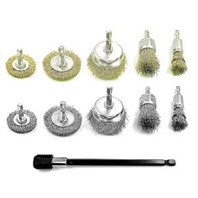 Daily Treature 10 Pac Wire Wheel Cup Brush Set for Drill Abrasive with 1/4" Hex Shank,Extension Rod for Safty,Brass Coated Crimped Drill Sanding Attachment，Metal Brush for Drill Rust Removal