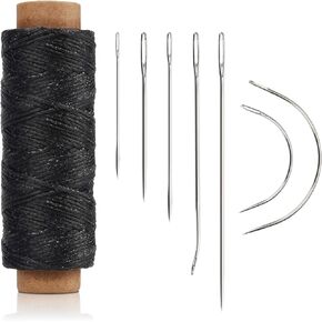 Lusecarl Waxed Thread 55 Yards, Hand Sewing Leather Sewing Thread and Needle Kit for Weave Repair Home Upholstery Carpet Leather Canvas Bags Sofa (8Pcs, Black)