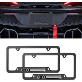 Pack-2 Car License Plate Frame, American Flag Aluminum Alloy License Plate Holder, Anti-Rust Dustproof License Plate Frame Fixing Set, Universal for Most Cars SUVs and Trucks (Black)