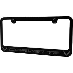 C8 Corvette License Plate Frame - Black with Black C8 Crossed Flags Logo for 2020-2024 Stingray, Z51, Z06, E-Ray Corvettes (Black)