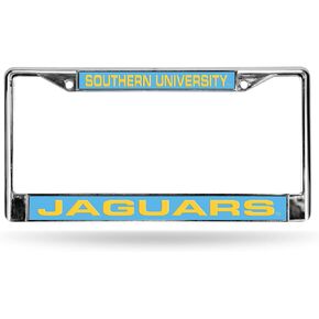 Rico Industries NCAA Rico Industries Southern Jaguars Blue Chrome Laser License Frame 12" x 6" Laser Cut Chrome Frame - Car/Truck/SUV Automobile Accessory