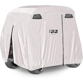 غطاء عربة جولف 10L0L 4 ركاب لسيارة نادي Yamaha EZGO، غطاء تخزين عربة جولف مقاوم للماء من البوليستر 400D مع ثلاثة أبواب بسحاب - أسود