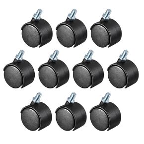 uxcell 1.45 Inch Swivel Casters Nylon Twin Wheel M8 x 15mm Threaded Stem Swivel Caster Black, 28lb Capacity Each Wheel, Pack of 5