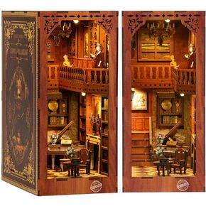 DIY Book Nook Kit - 3D Model Booknook Wooden Miniature Dollhouse Kit with Light, Puzzle Doll House Toys Bookshelf Insert Decor Crafts for Adults Teens (Magic World)