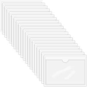 Self-Adhesive Index Card Pockets with Top Open for Loading, Clear Plastic Labels Holders Card Holder for Organizing, Storage Bins, Library Card, Shelves, 3.6 x 4.8 Inch, Pack of 20