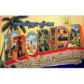 Greetings from Florida Sticker (Vintage Post Card Design fl FLA Vinyl Decal)