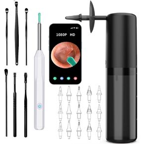 Ear Wax Removal-Ear Cleaning Kit-Includes Three Cleaning Methods in The Kit-Hydrodynamic Cleaning 4 Pressure Modes-Ear Cleaner with Camera-Ear Scoop-Meets All Cleaning Methods in The Family(Black)