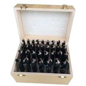 Drill America 33 Piece Heavy-Duty High Speed Steel Reduced Shank Drill Bit Set in Wood Case (1/2" - 1" x 64ths), KFD Series