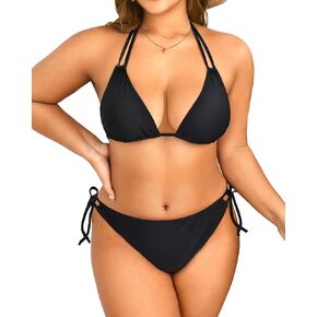 Daci Women Plus Size Triangle Bikini Sets Two Piece Double Straps Halter Swimsuit Side Tie String Sexy Bathing Suits