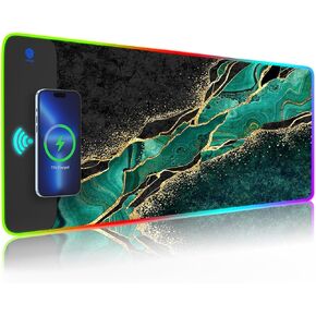 iLeadon Topographic Mouse Pad with Wireless Charging 5/7.5/10/15W Auto Adjust, RGB Gaming Mouse Pad, 10 Light Modes LED Mouse Pad Computer Keyboard Mat Mousepad for Gaming, Work, Blue Purple