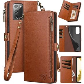 XcaseBar for Samsung Galaxy Note 20 Wallet case with Zipper Credit Card Holder【RFID Blocking】, Flip Folio Book PU Leather Phone case Shockproof Cover Women Men for Samsung Note20 case Black