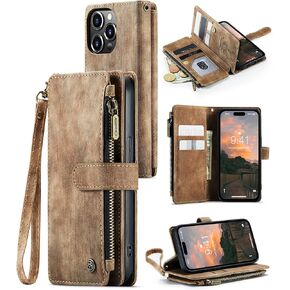 iPhone 14 Pro 5G Wallet Case with Card Holder Kickstand Magnetic Zipper Pocket Lanyard Strap Wristlet, Leather Flip Case Wallet for iPhone 14 Pro 5G 6.1 Inch(Blue)
