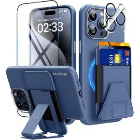 محفظة JUESHITUO مغناطيسية لهاتف iPhone 15 Pro Max مع حامل بطاقة [محفظة مغناطيسية قوية للغاية مع حامل قابل للتعديل] [حماية من السقوط من الدرجة العسكرية] [واقي شاشة وواقي عدسة] 6.7 بوصة، أزرق