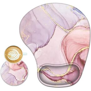 ARTSO Ergonomic Mouse Pad with Wrist Support Gel Mouse Pad Wrist Rest, Non-slip PU Base Comfortable Mousepad for Office Home Working Studying Pain Relief & Easy Typing, Pink Marble