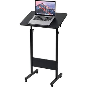 Portable Podium Stand with Wheels, Height Adjustable Church Classroom Lectern, Black Presentation Podium Standing Desk (24''W x 51''H)