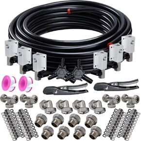 76PCS Air Compressor Line Kit 3/4 inch x 200 Feet HDPE Aluminum Black for Rapid Air System 3/4" Air Compressor Hose Pressured Leak-Proof Easy to Install 200 PSI