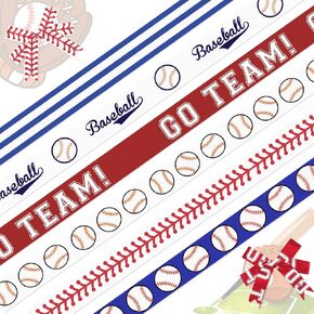 6 Rolls 18 Yards Baseball Ribbons, 3/8" Blue White Stripe Grosgrain Ribbons Sport Go Team! Ribbons Wrapping Craft Ribbons for Sport Team Decoration and Theme Party Decorations