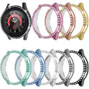 Compatible for Samsung Galaxy Watch 5 Pro 45mm Diamond PC Plating Bumper Case Bling Crystal Diamonds Shiny Glitter Frame Hard Protective Cover for Galaxy Watch 5 Pro 45mm (Gold)