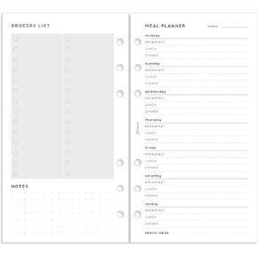 Filofax Organizer Refill, Personal Size, Meal Planner Pack, White Paper, 6.73" x 3.74", 56 Sheets (B132684)