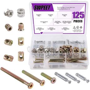 125Pcs 3-in-1 Bolt Nut Connection Crib Screws Kit,Cam Fitting with Furniture Eccentric Fitting Furniture Side Connecting Pre-Inserted Nut Screw Eccentric Wheel