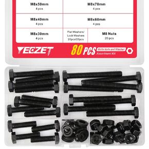 YEEZET 224PCS M6 M8 M10 Heavy Duty Bolts and Nuts Assortment Kit Includes 8 Most Common Sizes Alloy Steel Grade 8.8