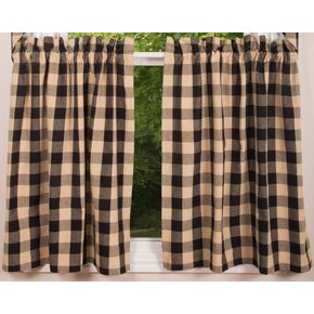 Buffalo Check Black and Tan 72" x 36" Cotton Curtain Curtain Tiers by Primitive Home Decors