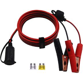 12V/ 24V Extension Cord Plug Socket with Battery Clamp 5.3FT / 1.6m 14 AWG Battery Clip-On and Cigarette Lighter Adapter