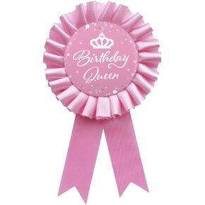 Birthday Queen Tinplate Badge Pin, Happy Birthday Pink Corsage Button for Women Girl Birthday Award Ribbon Party Decorations 1pcs