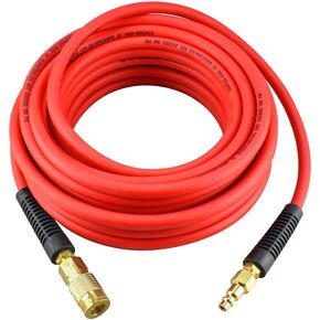 Abakoo Hybrid Air Hose 1/4" x 50 Feet, 300 PSI Heavy Duty, Non-Kinking, Lightweight, with 1/4" Industrial Air Fittings, Red