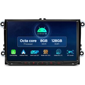 XTRONS Car Stereo for VW Volkswagen EOS Golf, Android 12 Octa Core 8GB+128GB Car Radio, 9" QLED IPS Touch Screen GPS Navigation for Car Bluetooth Head Unit Built-in DSP Car Play Android Auto 4G LTE