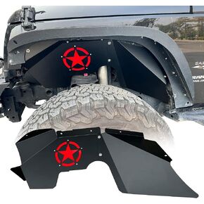 Front Inner Fender Liners Compatible with 2007-2018 Jeep Wrangler JK & JKU Unlimited Sport Sahara Rubicon, Bolt-on Style Steel Mud Guards Wheel Well Cover Fenders Flares (2/4 Doors)